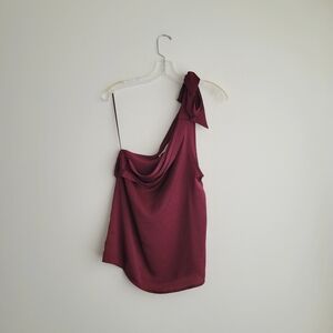 NWT Petal And Pup Maryanne Burgundy One Shoulder Satin Top